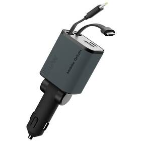 Adaptér do auta Mobile Origin 4in1 50W CA28 - USB-C + USB-A, USB-C, Lightning kábel sivý

