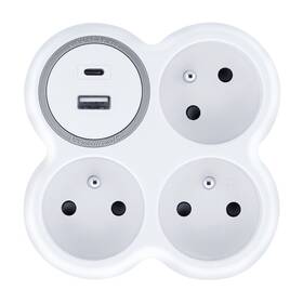 Rozbočovacia zásuvka Solight 3x zásuvka, USB A + C, 20W PD, max. 3500W sivý/biely


