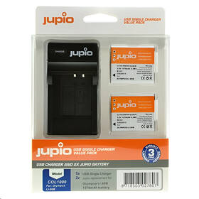 Batéria Jupio 2x Li-90B/92B 1270mAh + nabíjačka (Olympus) čierna/biela

