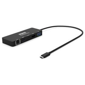 USB Hub PORT CONNECT USB-C/LAN, HDMI, VGA, USB-C PD 3.0 85W, USB-A čierny

