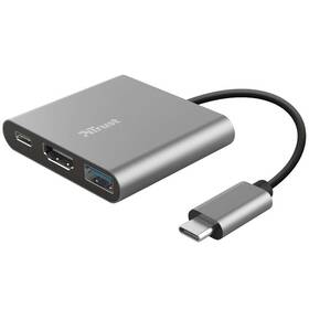 USB Hub Trust Dalyx 3v1 USB-C/USB, HDMI, USB-C PD 100W sivá farba

