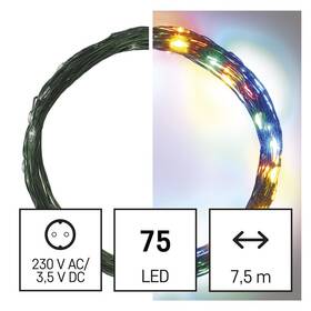 Vianočné osvetlenie EMOS 75 LED nano reťaz zelená, 7,5 m, vonkajšia aj vnútorná, multicolor, časovač 
