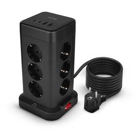 Kábel predlžovací Huslog 15W 12xzásuvka, 2xUSB-C, 2xUSB čierny

