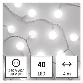 Vianočné osvetlenie EMOS 40 LED cherry reťaz - guličky 2,5 cm, 4 m, vonkajšie aj vnútorné, studená biela, časovač 

