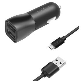 Adaptér do auta FIXED 2xUSB, 15W Smart Rapid Charge + Micro USB kábel 1m čierny

