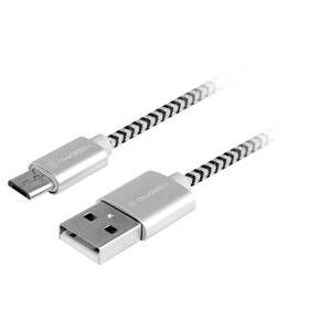Kábel GoGEN USB / micro USB, 1m, opletený strieborný

