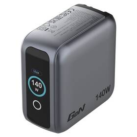 Cestovný adaptér Verbatim Mini GaN LCD, 3x USB-C PD 140 W, 1x USB-A QC 3.0, černá čierny

