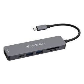 USB Hub Verbatim USB-C Essentials Multiport Hub 6 port - USB 3.2 GEN 1 / HDMI /  USB-C PD / USB-A / SDHC / microSD sivý

