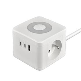 Kábel predlžovací Viking YC23LW, 2x zásuvka, 1x USB-A, 2x USB-C, svetlo, vypínač, 1,4 m biely

