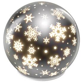 LED dekorácie EMOS sklenená guľa – vločky, 12 cm, 3x AA, vnútorné, teplá biela, časovač 

