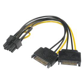 Adaptér AKASA 2x SATA (male) na 6+2pin PCIe (female) čierny

