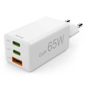 Nabíjačka do siete Hama GaN 2x USB-C + USB-A, PD/QC, 65 W biela

