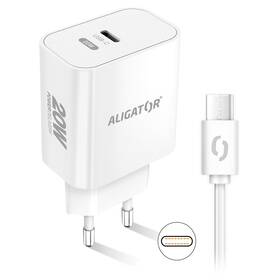 Nabíjačka do siete Aligator Power Delivery 20W, USB-C + USB-C kábel biela

