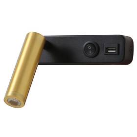 Nástenné svietidlo IMMAX GOAL LED, vypínač, USB, 3W čierne/zlaté

