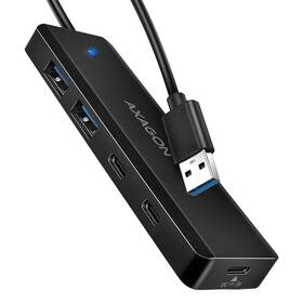 USB Hub Axagon Travel USB-A, 2x USB-A + 2x USB-C čierny

