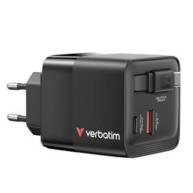 Cestovný adaptér Verbatim GaN s kabelem 65W, 2x USB-C PD, 1x USB QC čierny


