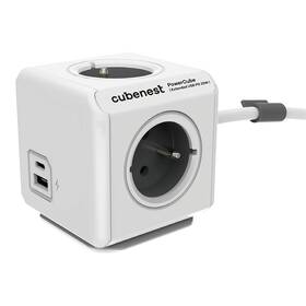 Kábel predlžovací Cubenest Powercube Extended USB PD 20W, USB, USB-C, 4x zásuvka, 1,5m sivá farba
