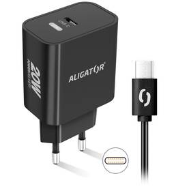 Nabíjačka do siete Aligator Power Delivery 20W, USB-C + USB-C kábel čierna

