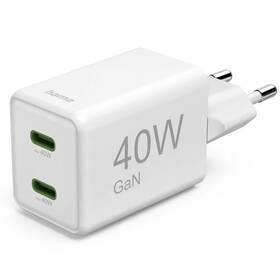 Nabíjačka do siete Hama 2x USB-C PD/QC, 40 W biela

