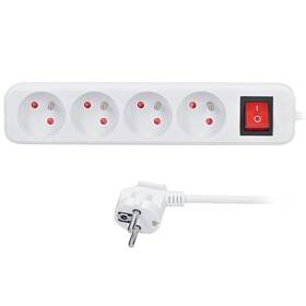 Kábel predlžovací Solight 4 zásuvky, vypínač, 3 x 1.5mm2, 3 m biely

