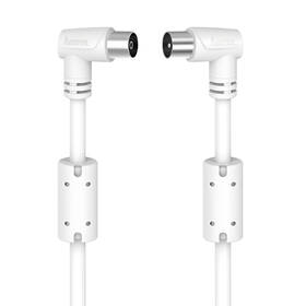 Koaxiálny kábel Hama 90 dB, kolmé konektory, 10m biely

