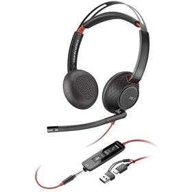 Headset HP Poly Blackwire 5220, 3,5 mm jack + USB-C/A adaptér, stereo čierny

