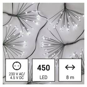 Vianočné osvetlenie EMOS 450 LED reťaz - svietiace trsy, nano, 8 m, vnútorná, studená biela, časovač 

