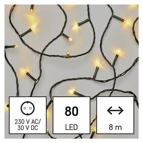Vianočné osvetlenie EMOS 80 LED reťaz, 8 m, vonkajšia aj vnútorná, teplá biela, časovač 
