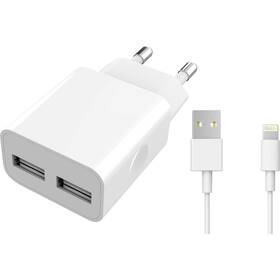 Nabíjačka do siete WG 2xUSB, 2,4A, MFi + Lightning kabel biela

