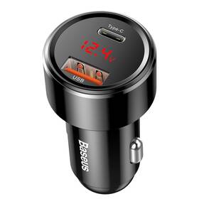 Adaptér do auta Baseus Magic PPS display USB-C PD+Intelligent QC, 45W čierny

