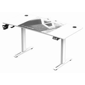 Herný stôl ULTRADESK LEVEL V2 WHITE, 140×68cm, 72-117cm, XXL mouse pad biely

