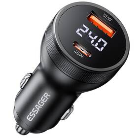 Adaptér do auta Essager 100W super rýchla USB-A, USB-C s digitálnym displejom čierny

