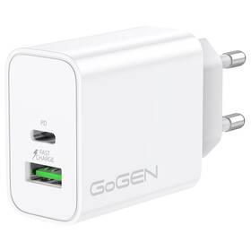 Nabíjačka do siete GoGEN ACHPD230, 1x USB-C PD, 1x USB-A, 30W biela

