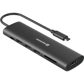 USB Hub Swissten 7-in-1 USB-C PD 100W čierny

