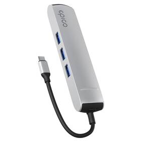 USB Hub Epico 6in1 Slim 8K USB-C/1× USB-C, HDMI, 3× USB 3.0 strieborný

