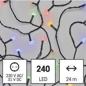 LED reťaz EMOS 240LED reťaz, 24 m, vonkajšie aj vnútorné, multicolor, programy, časovač 

