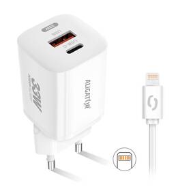 Nabíjačka do siete Aligator Power Delivery 33W, USB-C + USB-A + kábel pre Apple biela

