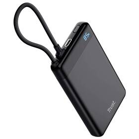 Powerbank Trust Fiera, 10000 mAh, s káblom, 2x USB-C čierna

