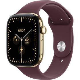 Inteligentné hodinky Apple GPS + Cellular 46 mm zářivě zlatý titan, burgundsky červený sportovní řemínek - S/M 

