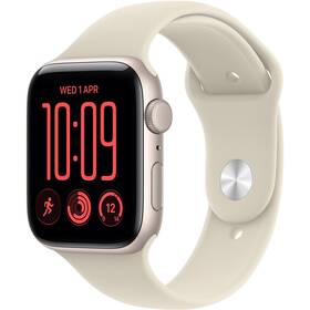Inteligentné hodinky Apple GPS 44 mm hvězdně bílý hliník, pískový sportovní řemínek - M/L 

