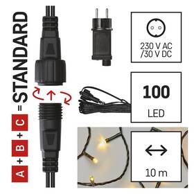 Spojovacia reťaz EMOS 100 LED Základná sada pre spojovacie reťaze Standard, 10 m, vonkajšia, teplá biela, časovač 

