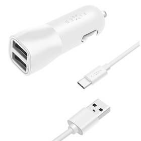  Adaptér do auta FIXED 2xUSB, 15W Smart Rapid Charge + USB-C kábel 1m