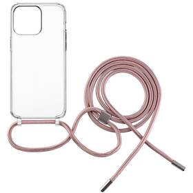 Kryt na mobil FIXED Pure Neck s ružovou šnúrkou na krk pre Apple iPhone 15 Pro priehľadný

