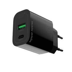Nabíjačka do siete Mobile Origin PD20W MO12, 1x USB-A, 1x USB-C čierna

