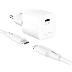 Nabíjačka do siete FIXED Mini, PD 20W, 1xUSB-C + USB-C/USB-C kabel, 1,2m biela

