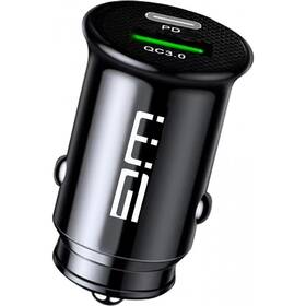 Adaptér do auta WG 1x USB QC 3.0 18W, 1x USB-C PD 20W čierny

