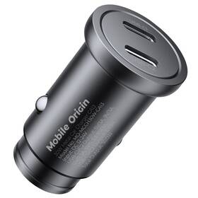 Adaptér do auta Mobile Origin Metal 30W, 2x USB-C čierny

