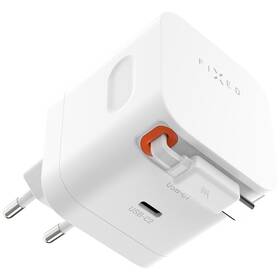 Nabíjačka do siete FIXED GaN 2xUSB-C, PD 3.0, so samonavíjacím káblom, 65W biela

