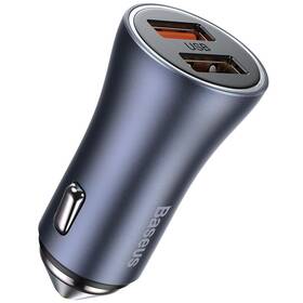 Adaptér do auta Baseus Golden Contactor Pro Dual 2xUSB 40W s káblom USB/USB-C 1m sivý

