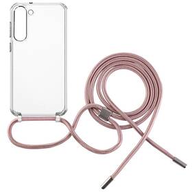Kryt na mobil FIXED Pure Neck s ružovou šnúrkou na krk na Samsung Galaxy S23+ priehľadný

